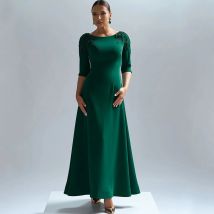 Elegantes Kleid für die Brautmutter, klassisch, A-Linie, knöchellang, halbe Ärmel mit Perlen verziert, U-Ausschnitt, Hochzeitsfeier, individuelle Kleider