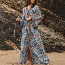 Baumwolle Rayon Cover-up Kimono Sommer Kleid Frauen Robe Für Strand Outfits Boho Bikini Cover Up Vestidos Lose Oversize lange Blusas