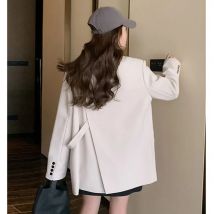 Mode frauen Blazer Jacke Beige Design Gefühl Zurück Split Oberbekleidung Frühjahr Neue Koreanische Lose Langarm Anzug Mantel Weibliche