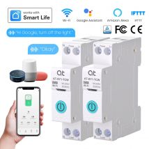 Disyuntor inteligente Tuya WiFi 1P + N MCB 63A temporizador energía kWh medidor de corriente de voltaje Protector interruptor de Control remoto por voz