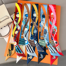 Luxus Marke Seide Dünne Schal Tasche Griff Band Damen Pferd Print Stirnband Kleine Haar Schals Band Weibliche