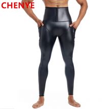 Herren Leder hohe Taille Rock Punk Hip Hop Faux 3-Haken Hosen Body Shaper Taille Trainer Kontrolle Höschen Lederhose mit Taschen