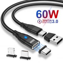 Kabel magnetyczny 60W Szybkie ładowanie USB C do TypeC Micro Magnetyczny przewód do transmisji