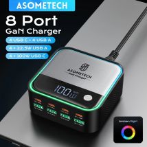 GaN USB C Ladegerät 8 Port Mini Desktop Ladegerät Umgebungsbeleuchtung Display 4X100W PD PPS Schnellladegerät für Laptop iPhone 15 Samsung