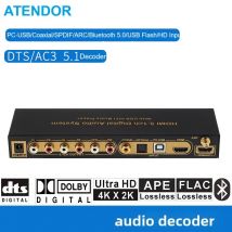 Decodificador de Audio 5,1 canales Bluetooth 5,0 4K60Hz convertidor de entrada ARC PC-USB DAC DTS AC3 5,1 Audio Digital para amplificador