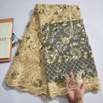 Sjd Französisch Mesh Pailletten Spitze Stoff afrikanische Stickerei Netz Spitze hochwertige Nigeria Pailletten Stoff für Frauen Party kleider
