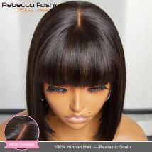 Parrucche diritte per capelli umani con frangia Frangia Parte centrale Parrucche in pizzo Bob Parrucche realistiche in pizzo Bob dritto brasiliano per cuoio capelluto con frangia