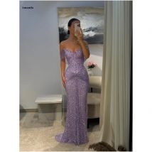 Amanda Customized Purple Sequins Off The Shoulder Prom Dress Mermaid Strapless vestidos de noche Backless Formal Evening 2025