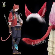 FF14 Final Fantasy Gurahattiya Cosplay Katze Schwanz Graha Tia Wenig Rote Katze Ohren Tier Pelzigen Schwanz Faux Pelz Schwanz