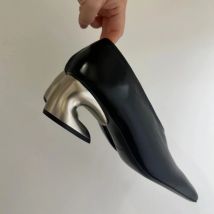 Schwarze Schuhe mit speziell geformtem Absatz, Herbst, quadratische Zehenpartie aus echtem Leder, High Heels für Damen, Slip-On-Schuhe für Damen