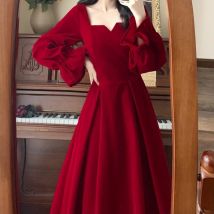 Hochwertiges Kleid für Damen, 2025, Herbst und Winter, neuer Artikel, langärmelig, V-Ausschnitt, französischer Stil, langes Kleid