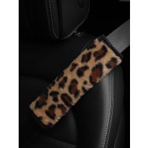 New pink and brown leopard print plush car shoulder cover with safety belt decoration for car interior accessories for women