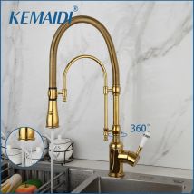 KEMAIDI Golden Spring Pull Down Küchenspüle Wasserhahn Warm & Kalt Mischbatterie Kran Wasserhahn mit