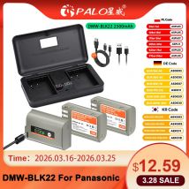 PALO DMW-BLK22 BLK22 USB-Ladeakku + LCD-Ladegerät für Panasonic LUMIX DC-S5 DC-S5K GH5 II GH6 S5M2 S5M2X GH5M2 Kameras