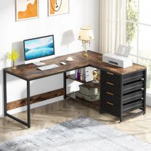 Scrivania per Computer a forma di L Tribesigns con cassetti portaoggetti, scrivania angolare da 59 pollici con ripiani, studio scrivania da ufficio reversibile a forma di L