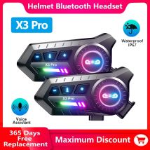 X3 Pro Casco Moto Auricolare Bluetooth 2-Rider Interfono 1000M BT6.0 IPX6 Assistente Vocale Impermeabile Riduzione Del Rumore Radio FM