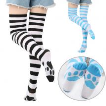 Rosa Streifen Kawaii Katzenpfotenabdruck Strümpfe Lolita Gothic Samt Lolita Overknee JK Anime Cosplay Socken Katzenpfote Lange Strumpfhosen # #