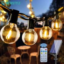 Guirnalda de luces solares G40 para exteriores con controles remotos, bombilla LED de globo inastillable IP65, luz impermeable para Patio para decoración de jardín