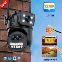 12MP 6K WiFi Überwachungskamera Outdoor Drei Len Dual Screen PTZ CCTV Video Cam Sicherheit Schutz Home Security Kamera ICsee