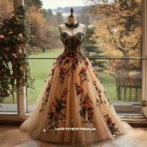 Schwarzes Vintage-Abschlussballkleid mit Spitzenapplikationen und dunkelroten Blumenapplikationen, Tüll, A-Linie, bodenlanges Empfangskleid, individuell gestaltet