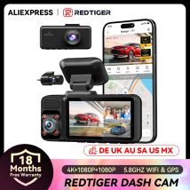 REDTIGER F17 Telecamera per Auto a 3 Canali 4K con Visione Notturna IR, DVR per Auto con WiFi 5G, Tre Telecamere per Auto con GPS Integrato e WDR