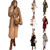 2022 frauen Kleidung Herbst und Winter Einfache Lange ärmeln V-ausschnitt Straps Erweiterte Einfarbig Woolen Mantel Top Frauen Winter mantel
