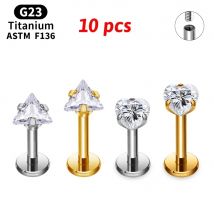 10 Stück ASTM F136 Titan 16G Herz CZ Innengewinde Flat Back Labret Knorpel Tragus Helix Nasenstecker Piercing