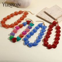 Trendy Nette Transparente Harz Herz Perlen Halsketten für Frauen Perlen Kette Choker Halskette Für Mädchen Einfache Mode Schmuck Party