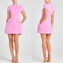 Women's Elegant Tweed A-Line Dress Solid Slim Fit Y2k Short Sleeve Dress Retro O-Neck Patchwork Luxury Evening Dress