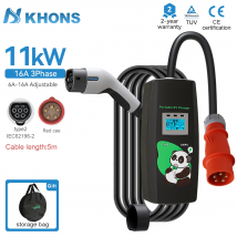 Khons 11kw Caricabatteria per auto elettrica Caricatore portatile trifase 16A Type2 EVSE Scatola di ricarica Cee Plug IEC62196 Caricatore per auto elettrica