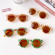 2023 neue Kinder Nette Checker Panel Farbe Runde UV400 Sonnenbrille Baby Mädchen Im Freien Sonnenschutz Sonnenbrille Kind Sonnenbrille