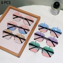 1/6 Stück randlose süße Kinder-Sonnenbrille 2025, neue fruchtförmige Dekor-Sonnenbrille für Kinder, trendige mehrfarbige Sonnenbrille mit Farbverlauf