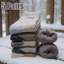 5 Paar neue warme Wintersocken aus Wolle für Damen, solide, superdicke Herrensocken, Merinowollsocken, Schnee, Outdoor, Frottee-Socken, Größe 36–42