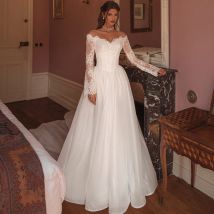 Eightree Prinzessin A-Linie Spitze Brautkleider Weiß Schatz Langarm Brautkleid Lange Hochzeit Ball Ballkleider Maßgeschneidert