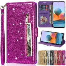 Wallet Glitter Zipper Card Slot Magnetic Flip Leather Case For Xiaomi 14T Redmi 15C 14C 13C 12C Note 14 Pro+ 14S 13 12 11 10 Pro