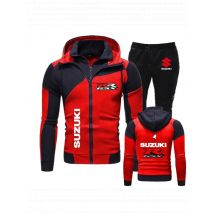 Suzuki Men's Double-zipper Hoodie + Casual Sport Pants, Jogging, Cycling, Gym, Fitness Training Custom Printed Sportswear Set