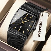 POEDAGAR Luxus Elegante männer Uhr Wasserdicht Leucht Edelstahl Mesh Datum Mann Uhr Mode Quarz Uhren Für Männer Reloj