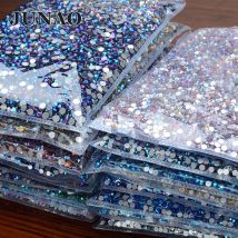 JUNAO 100Gross SS6 SS10 SS12 SS16 SS20 SS30 AB Color Glass Rhinestones Bulk Non Hotfix Flatback Strass DIY Nail Crystal Stones