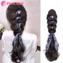 16-Zoll lange gerade synthetische Vintage-Cashew-Blumen-Stirnband geflochtene Twist-Claw-Clip-Pferdeschwanz-Perücke, geeignet für den täglichen Gebrauch von Frauen