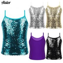 Kinder Mädchen Glänzende Pailletten Tops Weste Jazz Dance Leibchen Tanks Top für Ballett Tanzen Bühne Leistung Mädchen Kleidung Streetwear