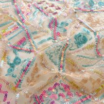 Soft Yarn Colorful Sequins Geometric Embroidery Mesh Lace Fabric For Dress Clothing Cheongsam Designer Fabric