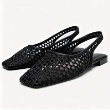 Weave Mesh Breathable Mules Sandals for Women Summer New Slingback Beach Shoes Casual Square Toe Fashion Ballet Flats Ladies