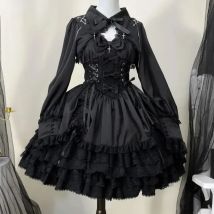 Dunkles Gothic-Lolita-Kleid im japanischen Punk-Stil, süße Spitze, Schleife, Kleider, Harajuku, Y2k, Prinzessinnenanzug für Frauen, Mottoparty-Outfits