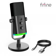 FIFINE-micrófono dinámico USB/XLR con Control RGB, Conector de auriculares/silencioso, para PC, juegos, grabación, Streaming, AmpliGame-AM8
