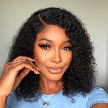 FGX-13x4 Kinky Curly Lace Frontal Bob Wigs Pre Plucked 4x4 Human Hair Wigs Water Wave Wigs Brazilian Remy Wigs For Black Women