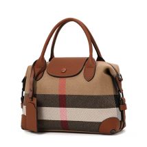 Aidran Exquisite women's bag, Boston bag with canvas and leather stitchingRetro plaid handbag for daily commute novelty of 2024