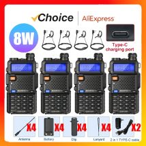 4 sztuk Baofeng UV-5R 8W/5W Tri-Power Walkie Talkie wysokiej mocy dwuzakresowy daleki zasięg przenośne ręczne radio UV 5R