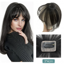 100 % Echthaar, Mini-Pony für Frauen, 360-Grad-Abdeckung, Glatze Stirn mit dünnem Pony, Seidenbasis, 1 Clip-in-Haarverlängerungen, künstlicher Pony