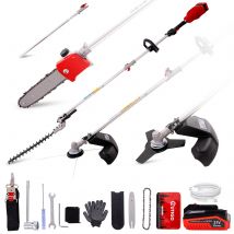 OUTIGO 4en1 Multigartengerät Set | 10-zoll Hochentaster  | 4-Leiter Freischneider | 400mm Heckenschere | 3-Zahn Rasentrimmer