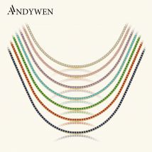 ANDYWEN 925 Sterling Silver 1.5mm Tennis Zircon Charm Long Chain Necklace Rock Punk Fashion Fine Jewelry Gift Wedding Party